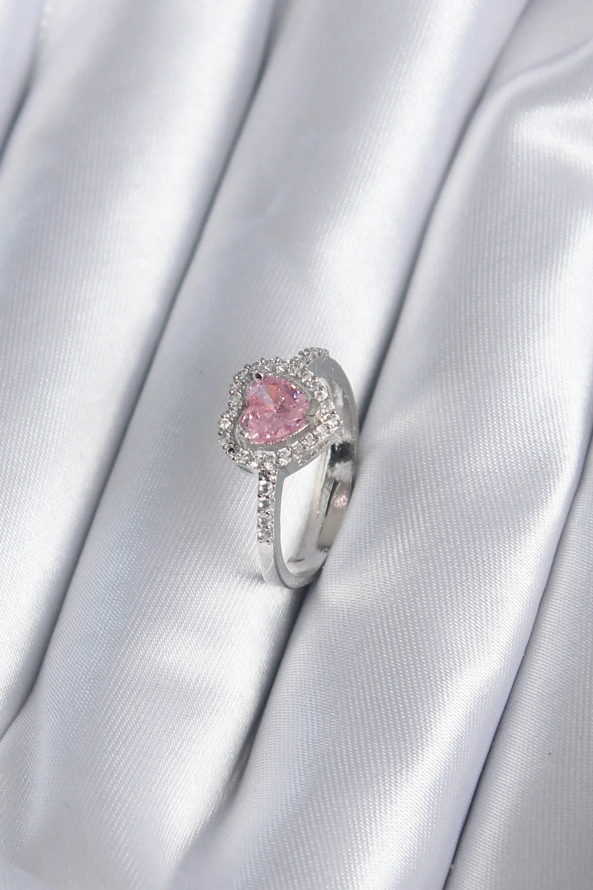 Northcity Pirinç Gümüş Renk Pembe Zirkon Taş Kalp Charm Model Kad