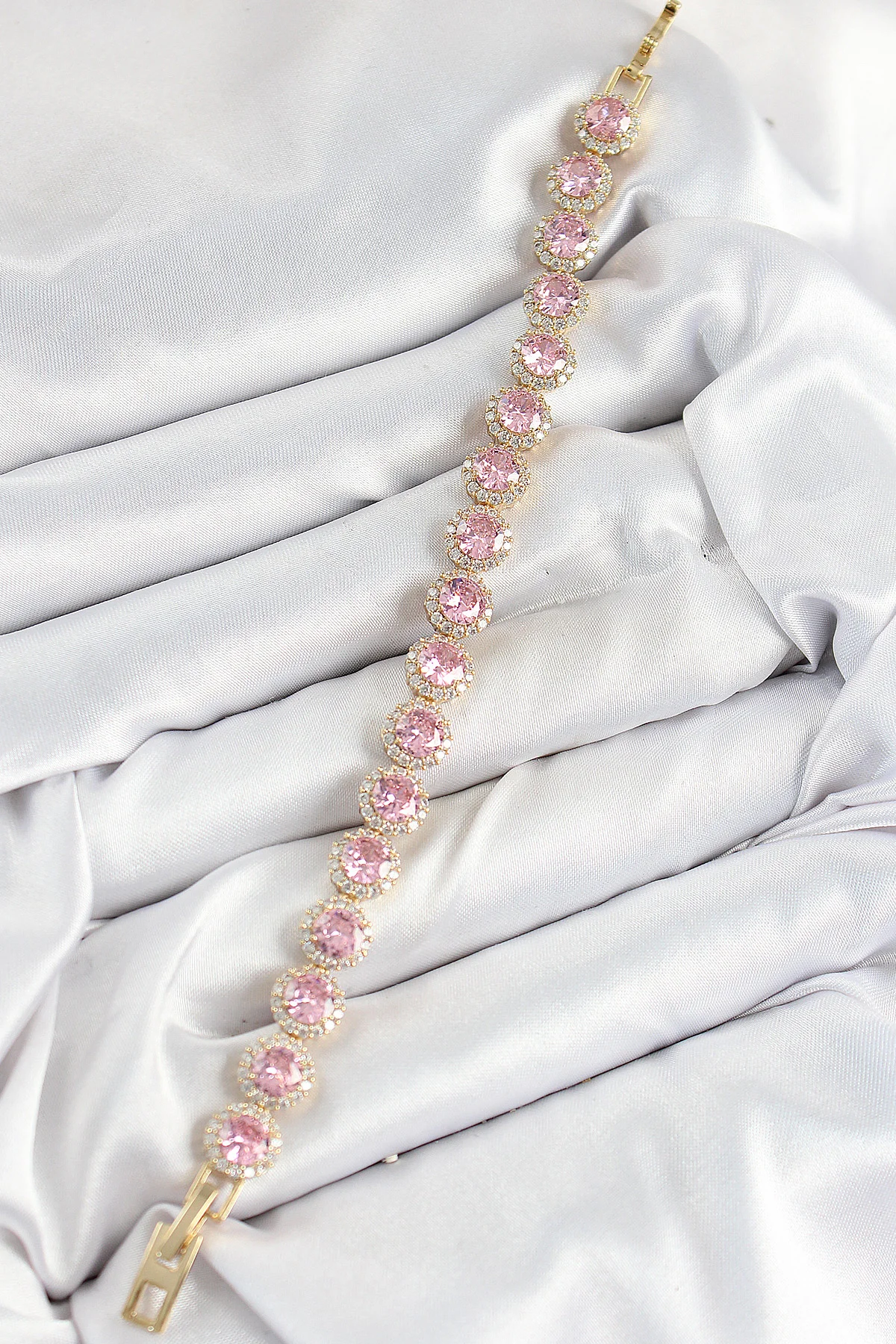 Northcity Pirinç Pembe Zirkon Taşlı Daire Baget Model Gold Renk V