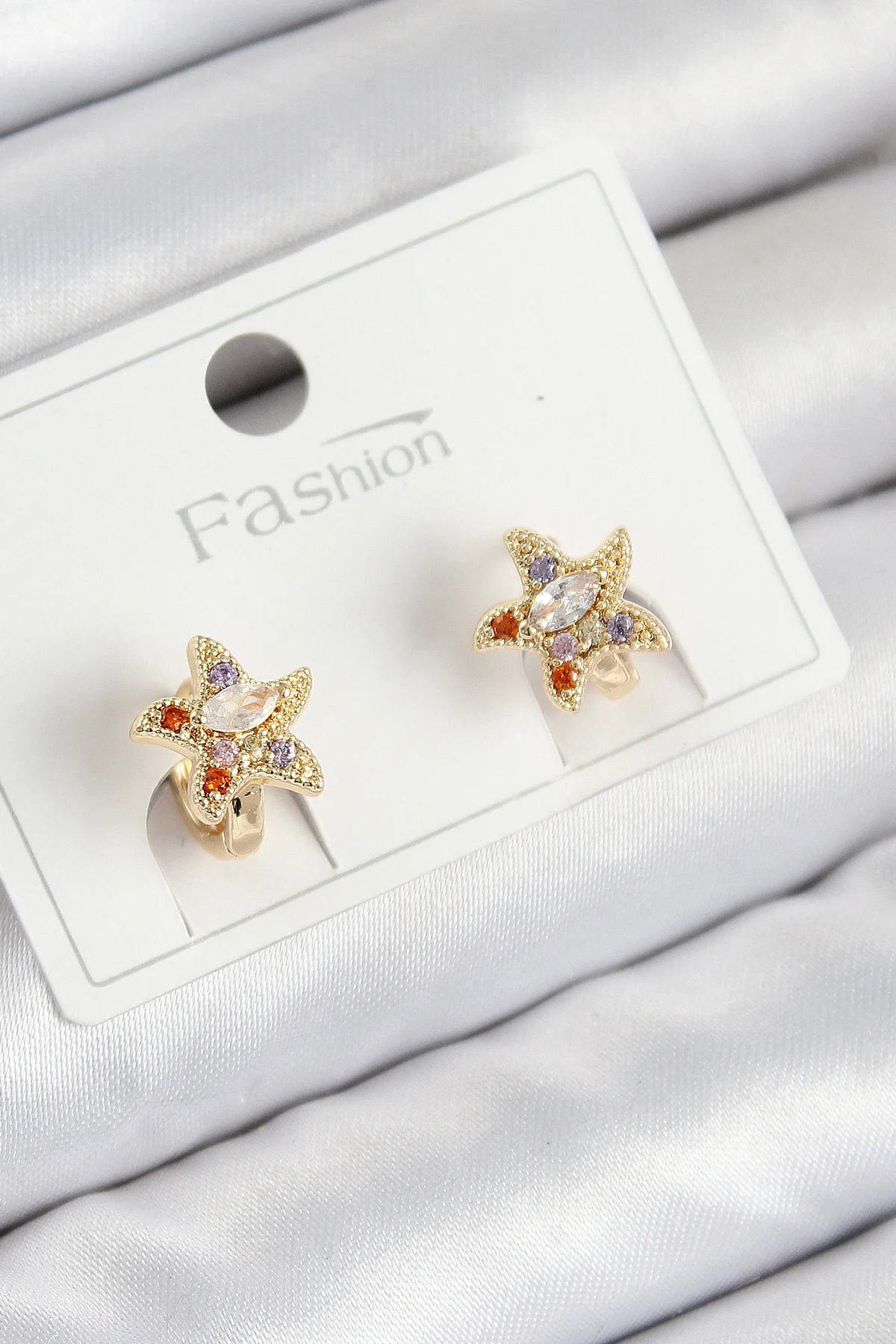 Pirinç Zirkon Taşlı Yıldız Model Gold Çocuk Küpe 5886