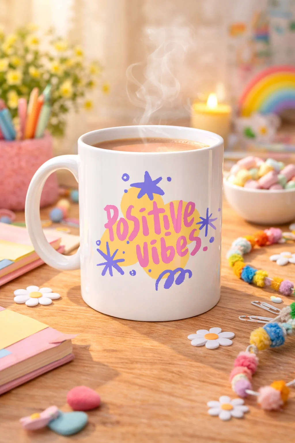 Positive Vibes Porselen Kupa - Model 138 Motivasyon Kahve & Çay Kupası