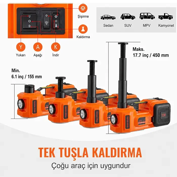 PowerLift Pro 5 Ton Çok Fonksiyonlu Elektrikli Kriko, Bijon Anahtarı ve Hava Kompresörü Seti - Yol Yardım Çantası