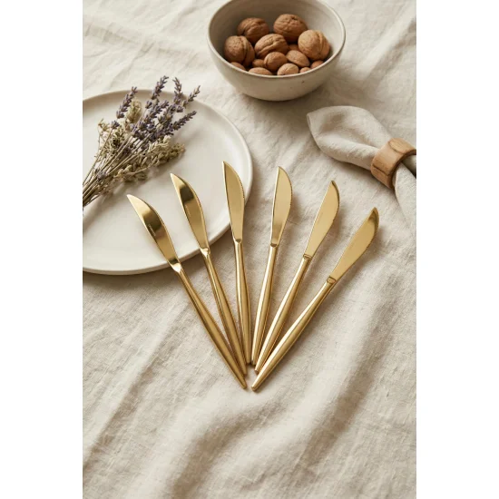 Northcity Premium 6'lı Lüks Gold Paslanmaz Çelik Yemek Bıçağı Set