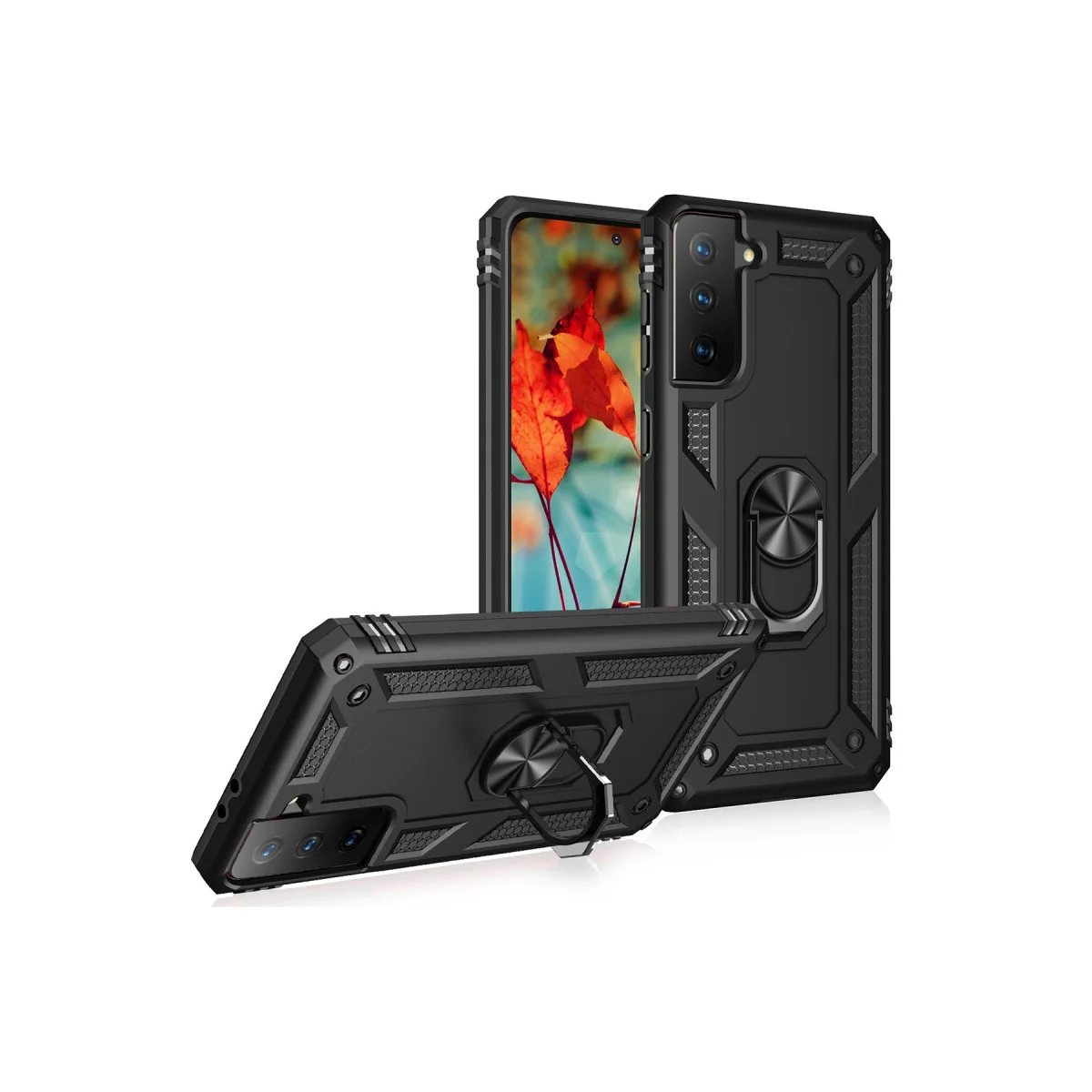 Northcity Premium Kılıf: Samsung Galaxy S21 Yüzüklü Siyah - Çift Malzeme Koruma