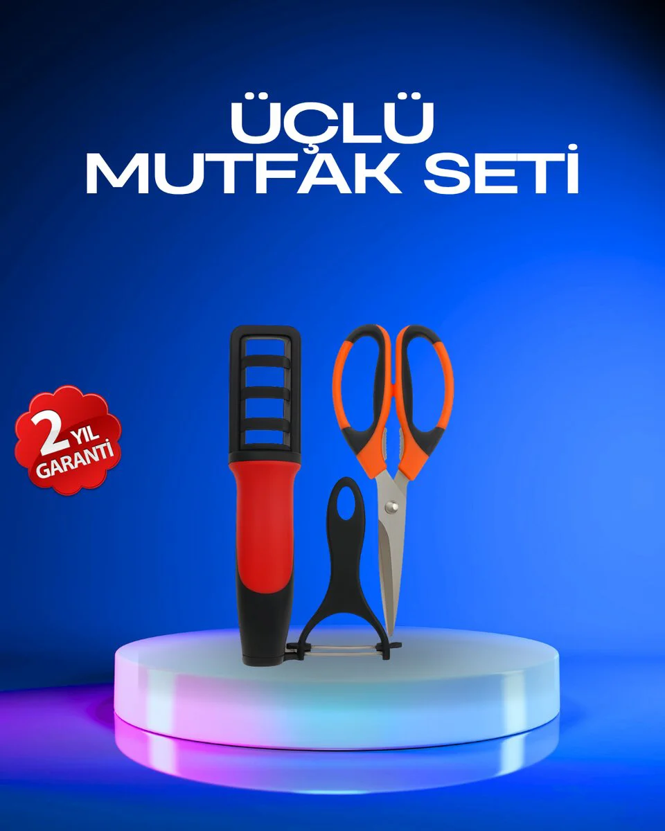 Profesyonel 3'lü Mutfak Makası Seti – Kesim, Soyacak & Bileyici ile Mutfak Gücünüzü Artırın
