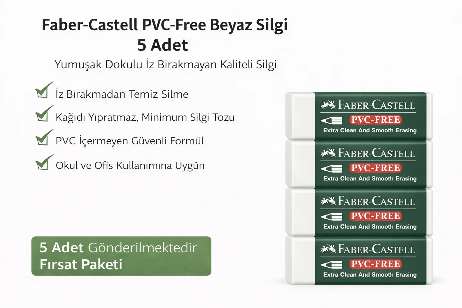 Northcity PVC Free Beyaz Silgi 5 Adet - İz Bırakmayan Yumuşak Oku