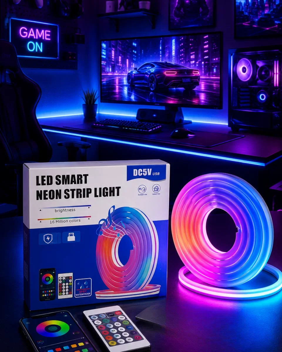 RGB Neon Led Şerit Işık Kumandalı USB Su Geçirmez - 16 Milyon Renk, TV Arka Plan ve Oyun Odası Işıkları