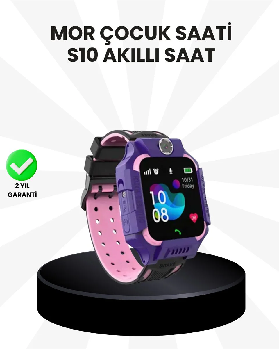 S10 Akıllı Çocuk Saati Mor - Çift Yönlü Konuşma, SOS ve Konum Takibi