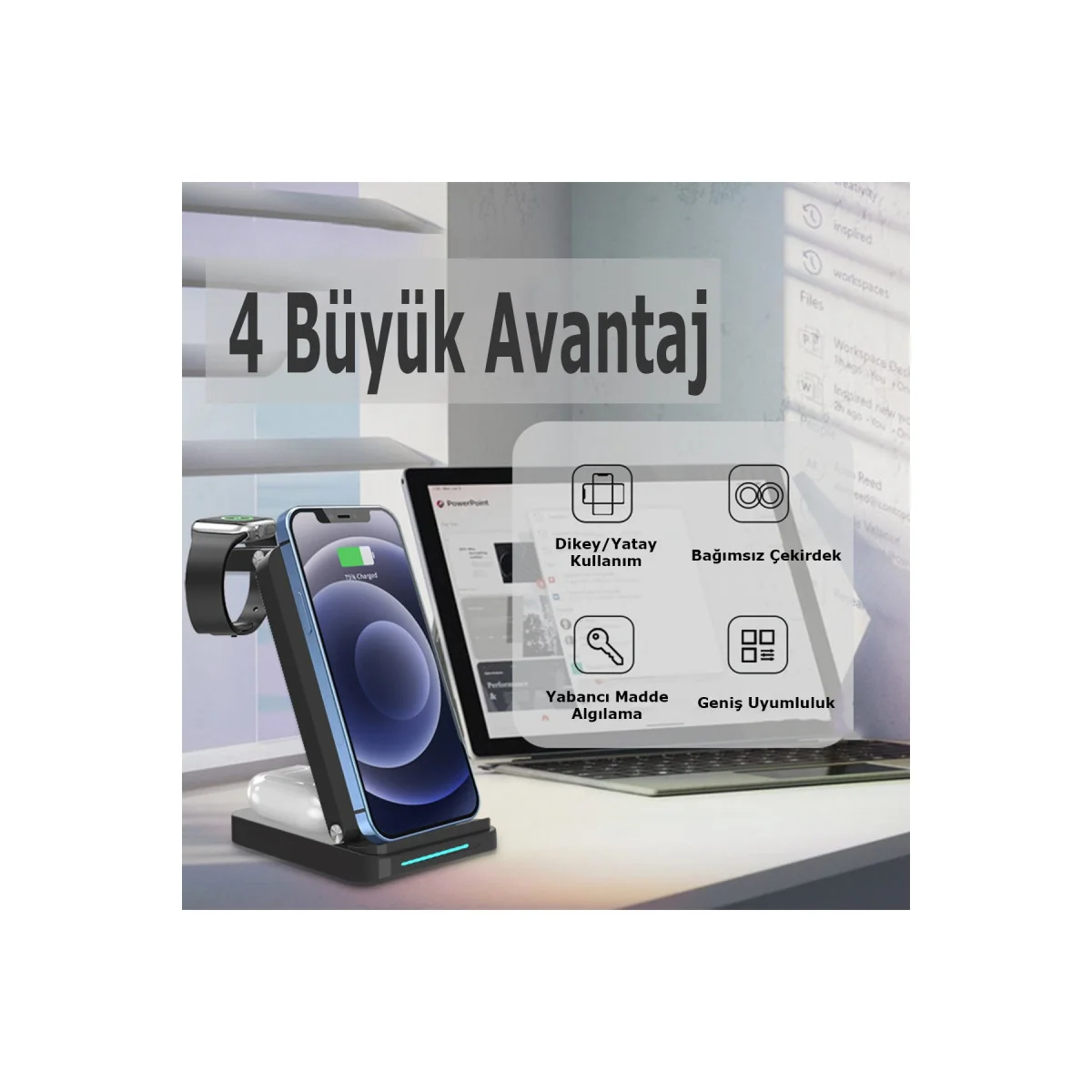 Northcity S90 4in1 Kablosuz Şarj Masaüstü Set - Siyah
