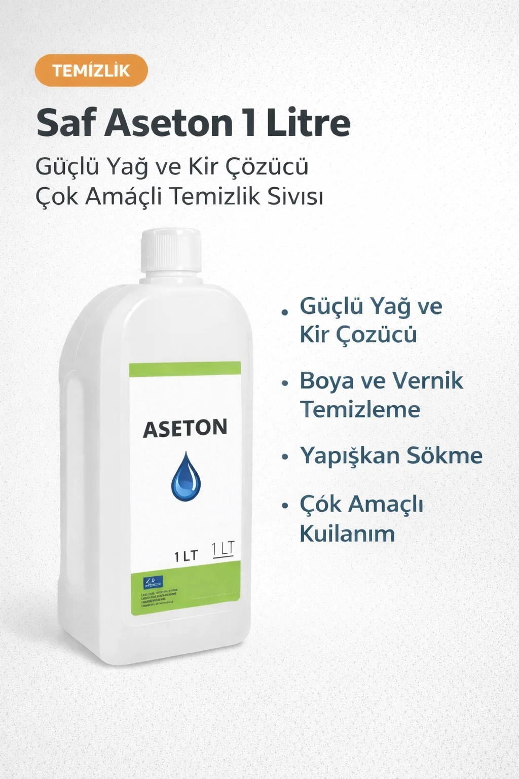 Northcity Saf Aseton 1 Litre - Güçlü Yağ ve Kir Çözücü Çok Amaçlı