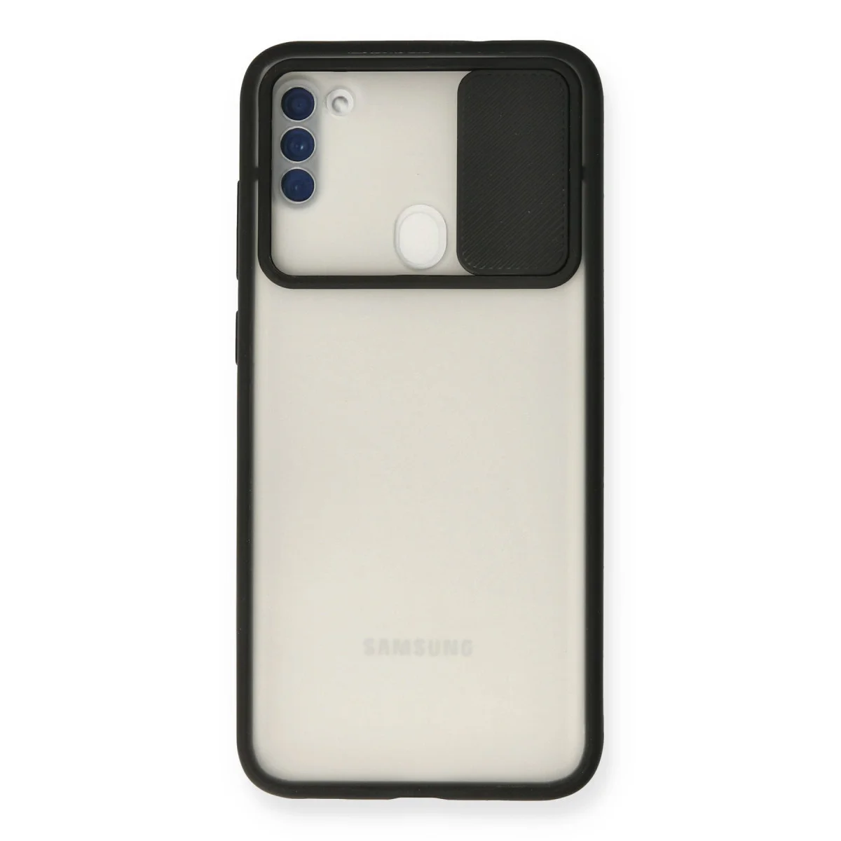 Northcity Samsung Galaxy A11 Kılıf - Palm Buzlu Kamera Sürgülü Silikon Kılıf (Siyah)