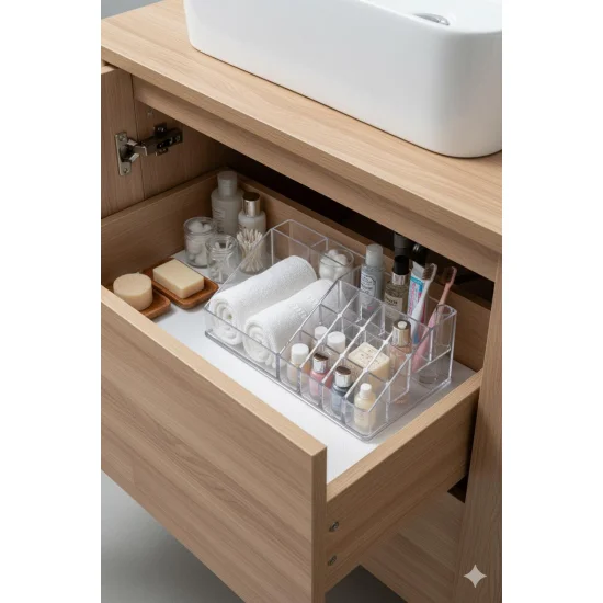 Şeffaf Akrilik Banyo Kozmetik Düzenleyici Organizer - 13x22x8 cm