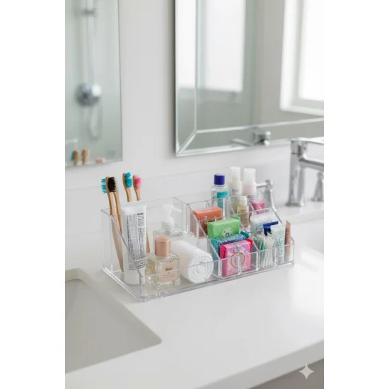 Şeffaf Akrilik Banyo Kozmetik Düzenleyici Organizer - 13x22x8 cm
