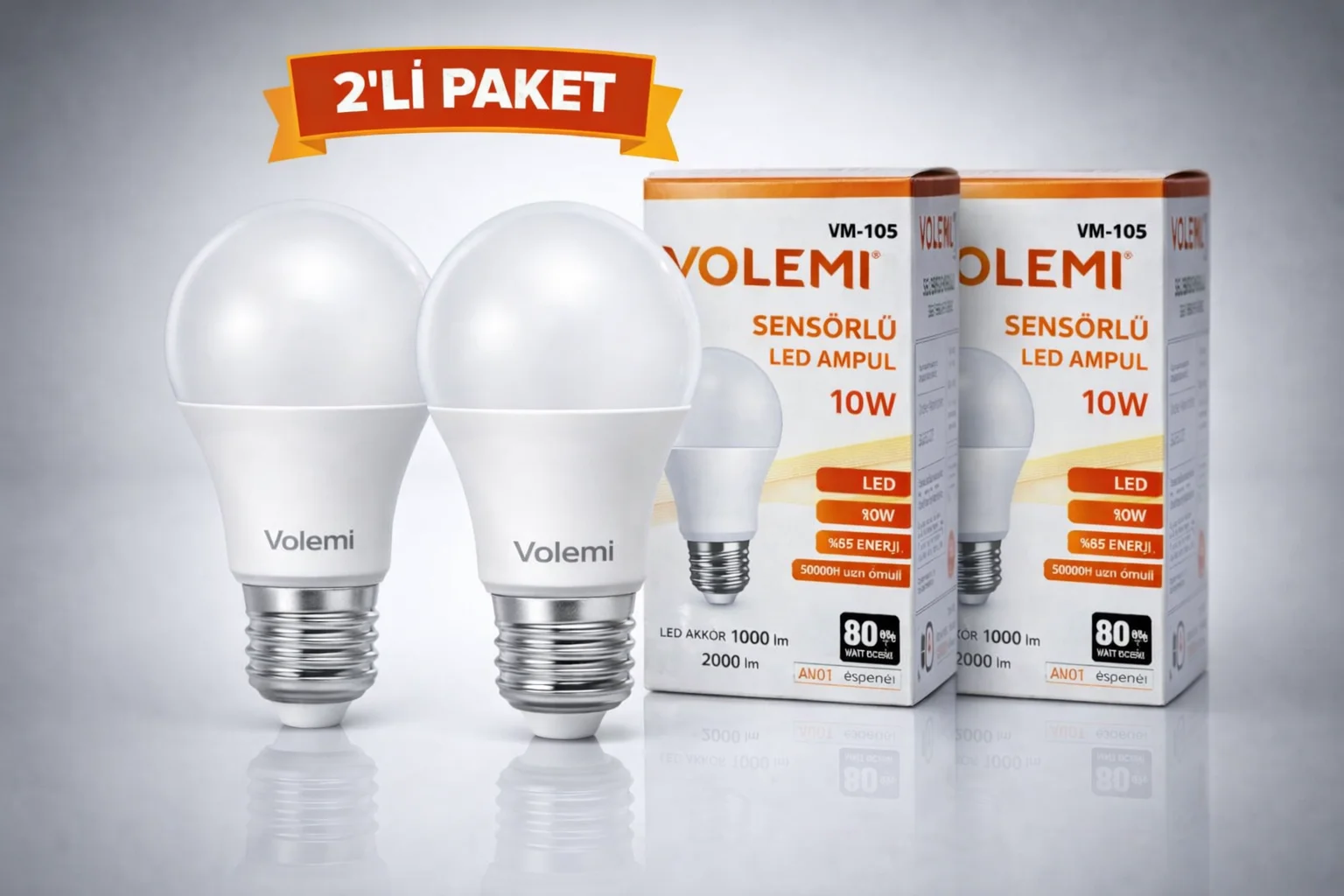 Sensörlü LED Ampul 10W 2000 Lümen E27 Hareket Algılayıcı 2 Adet