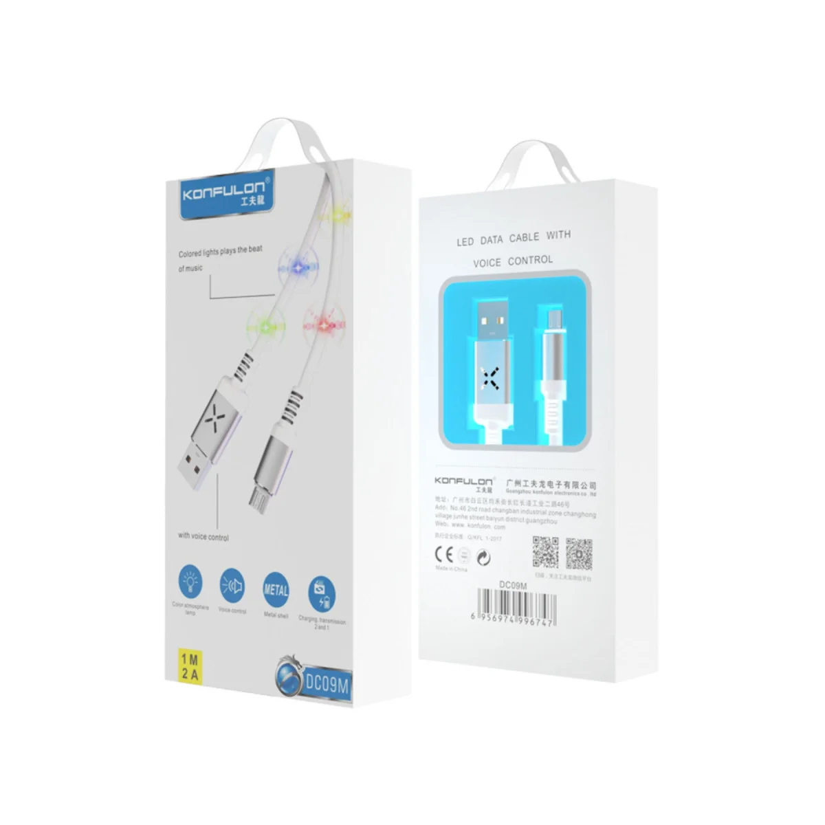 Northcity Ses Duyarlı Işıklı Micro USB Kablo 1M 2A - Siyah ve Şık Şarj Deneyimi