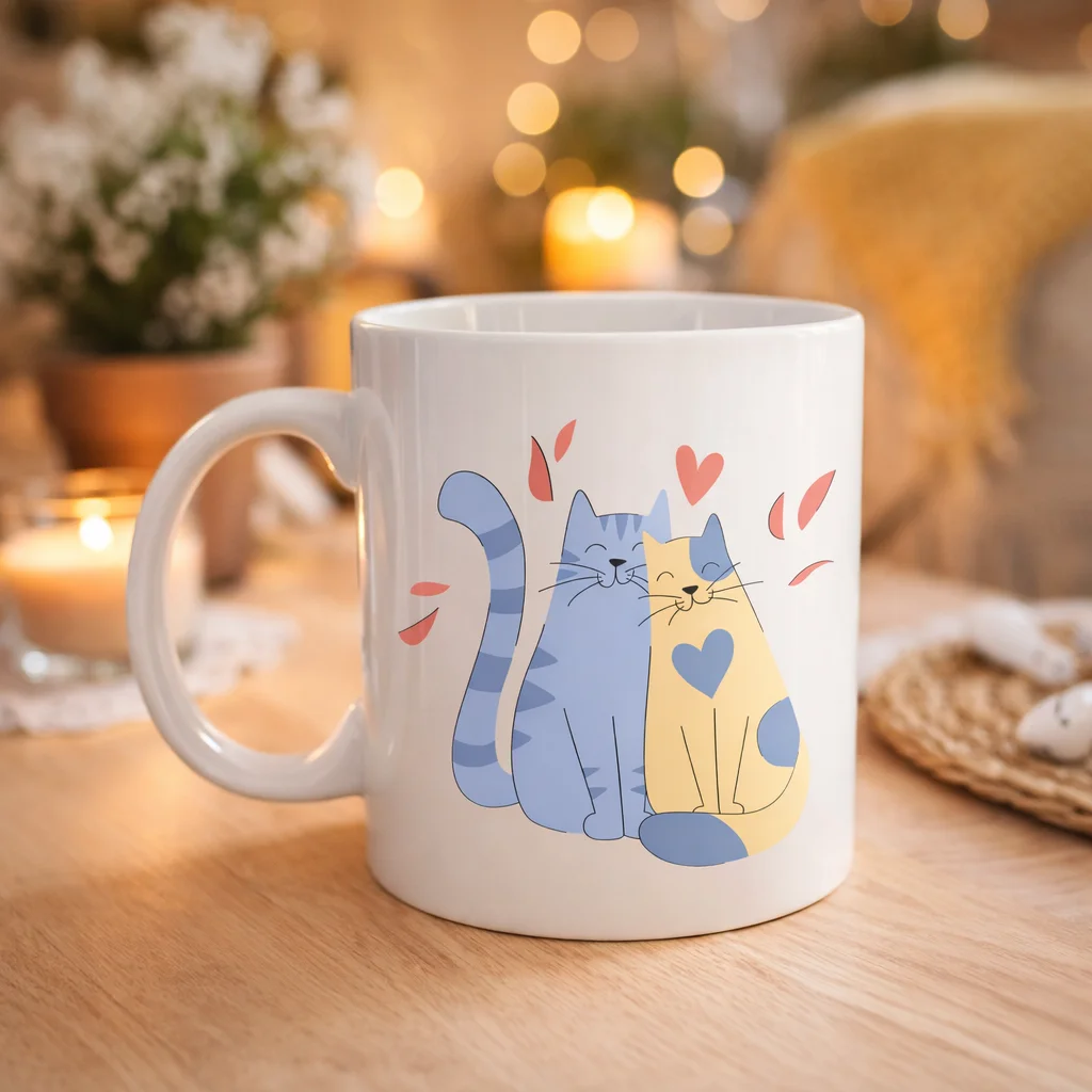 Northcity Sevimli Aşık Kediler Porselen Kupa Model 42 - Love Cats
