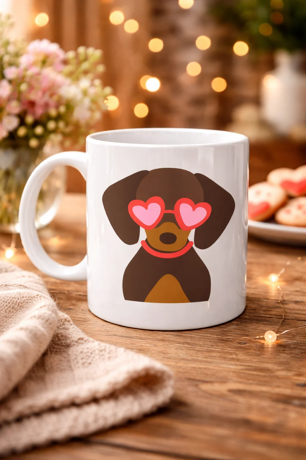 Sevimli Dachshund (Sosis Köpek) Kalpli Gözlük Porselen Kupa - Hediye Kupa