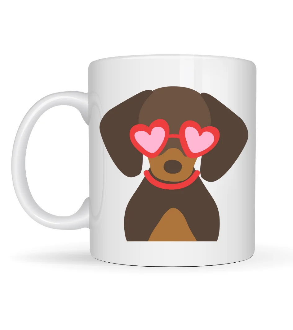 Sevimli Dachshund (Sosis Köpek) Kalpli Gözlük Porselen Kupa - Hediye Kupa