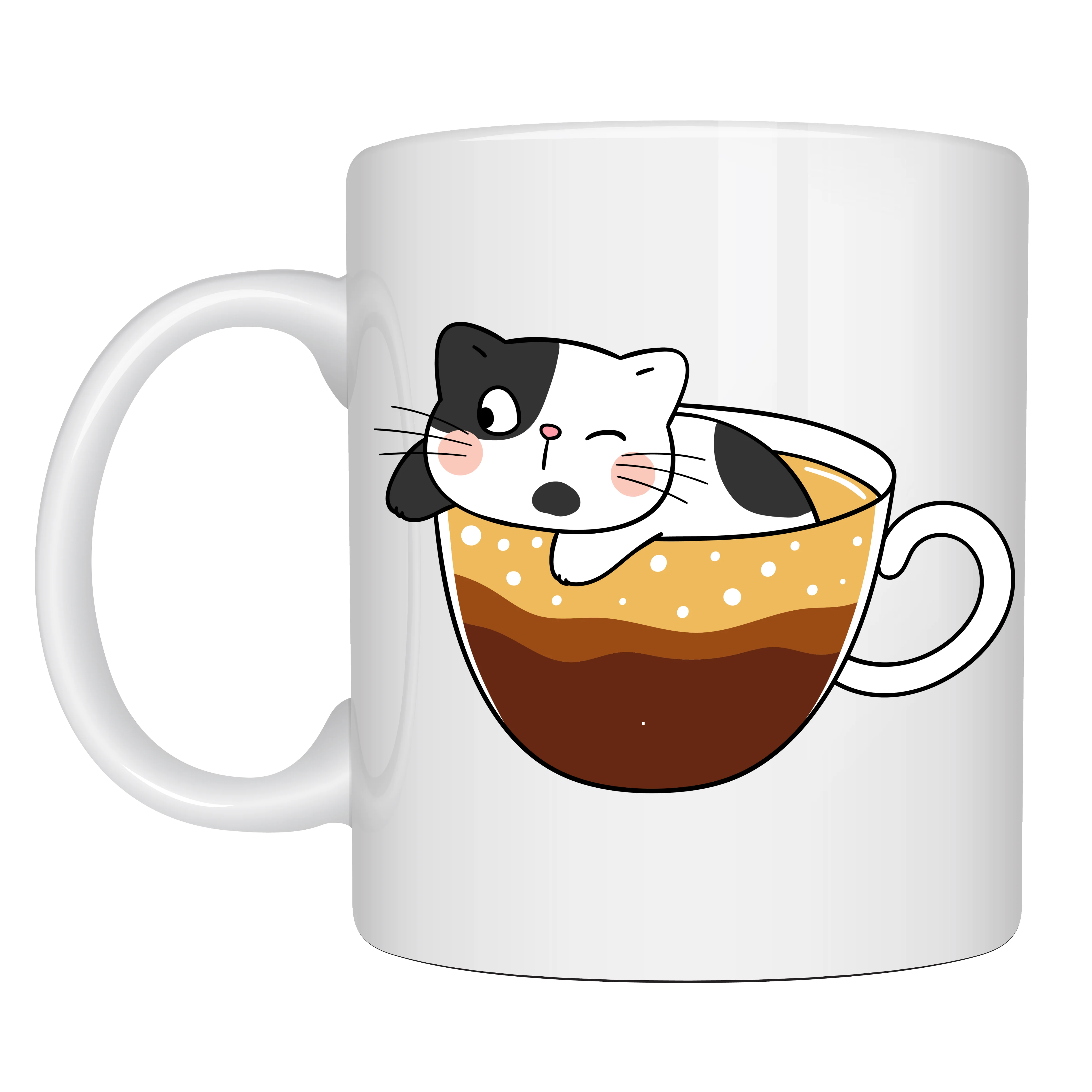 Sevimli Kedi Tasarım Porselen Kahve Kupası - 330ml Kedi Severler İçin Hediyelik