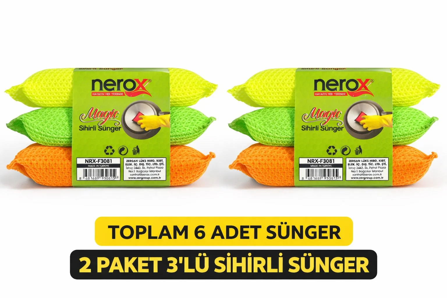 Northcity Sihirli Sünger 3'lü 2 Paket 6 Adet - Çok Amaçlı Ekonomi