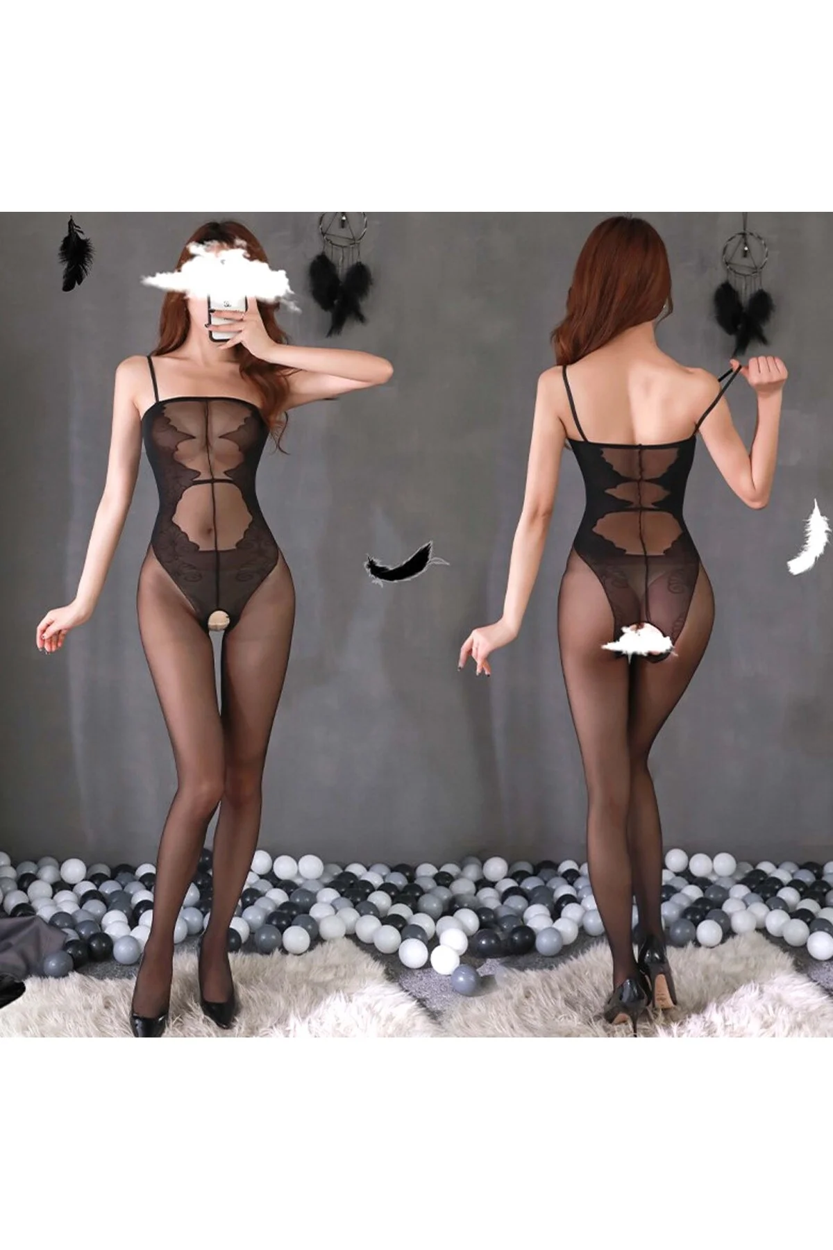 Northcity Şık Plus Size Açık Özel Bölge İç Giyim - Siyah File Dan
