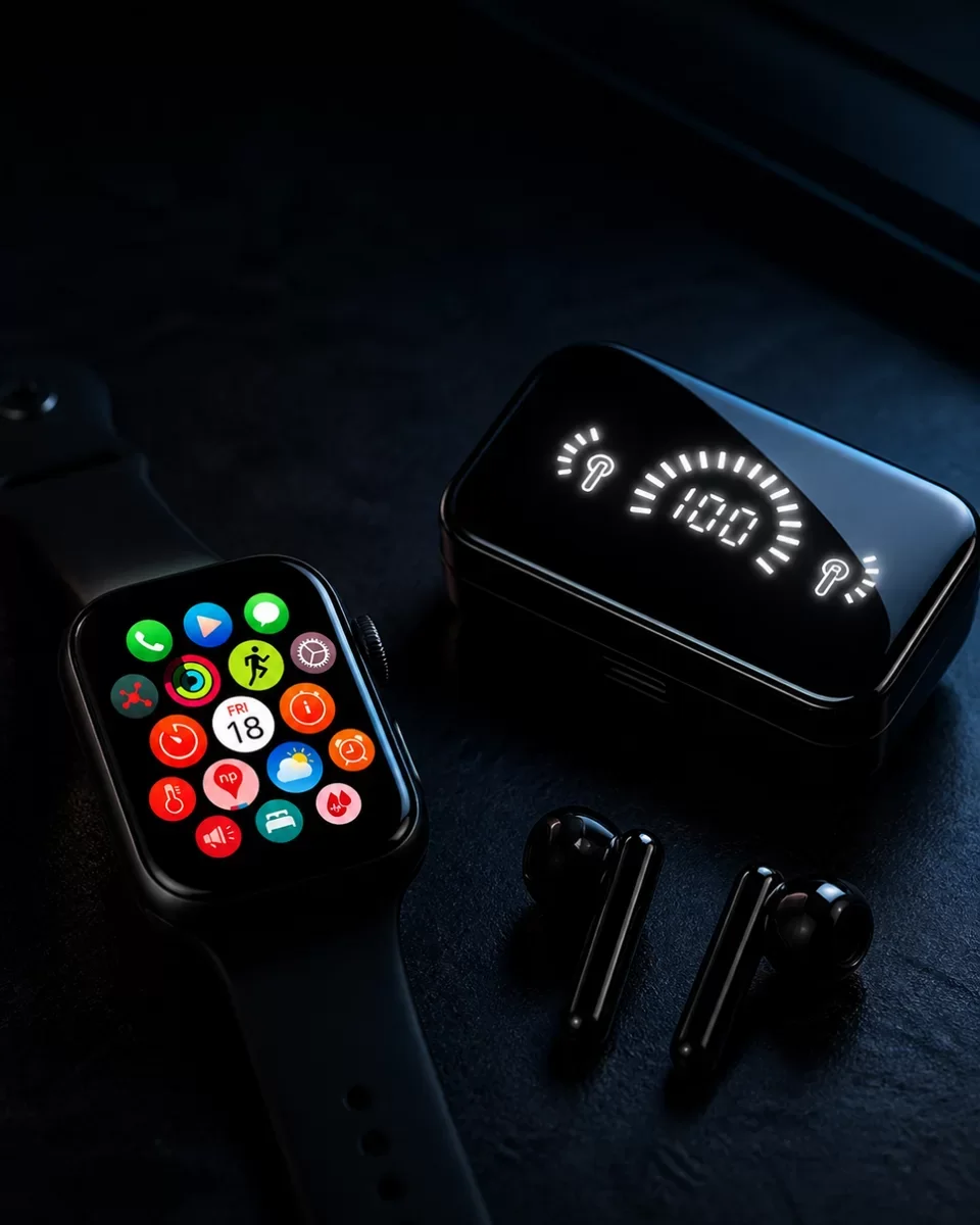 Şık Tasarım Akıllı Saat ve Bluetooth Kulaklık Seti - Suya Dayanıklı ve Çok Fonksiyonlu