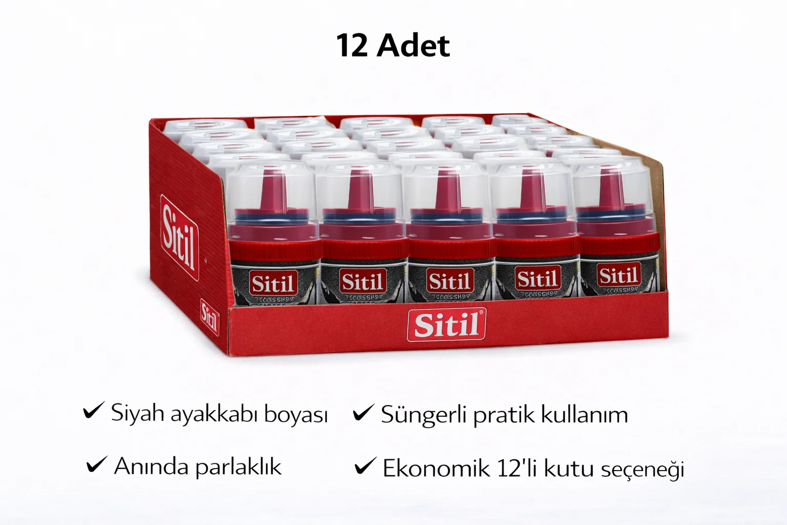 Sitil Classic Ayakkabı Boyası Siyah Parlatıcı Süngerli 12 Adet - Anında Parlaklık ve Ekonomik Paket