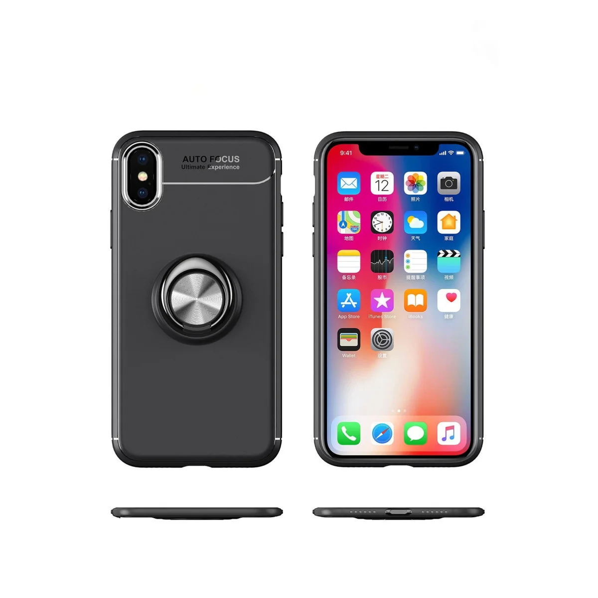 Northcity Siyah-Mavi Range Ring Silikon Kılıf - iPhone XS Max İçin 360° Dönebilir ve Mıknatıslı Tutucu Uyumlu