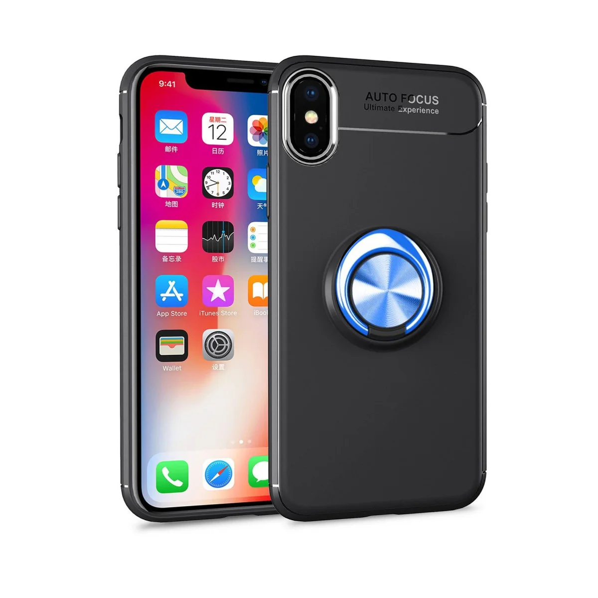 Northcity Siyah-Mavi Range Ring Silikon Kılıf - iPhone XS Max İçin 360° Dönebilir ve Mıknatıslı Tutucu Uyumlu