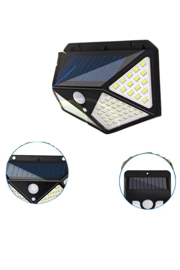 Solar Sensörlü Duvar Lambası - Parlak Beyaz, Suya Dayanıklı, 100 LED, Hareket Sensörlü