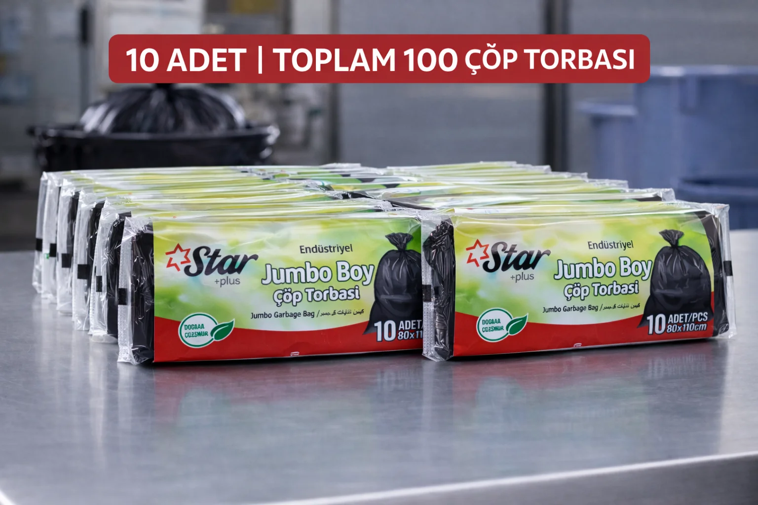 Star Plus Endüstriyel Boy Atık Poşeti 80x110 cm - 10 Adet Dayanıklı Sanayi Tipi Atık Torbası