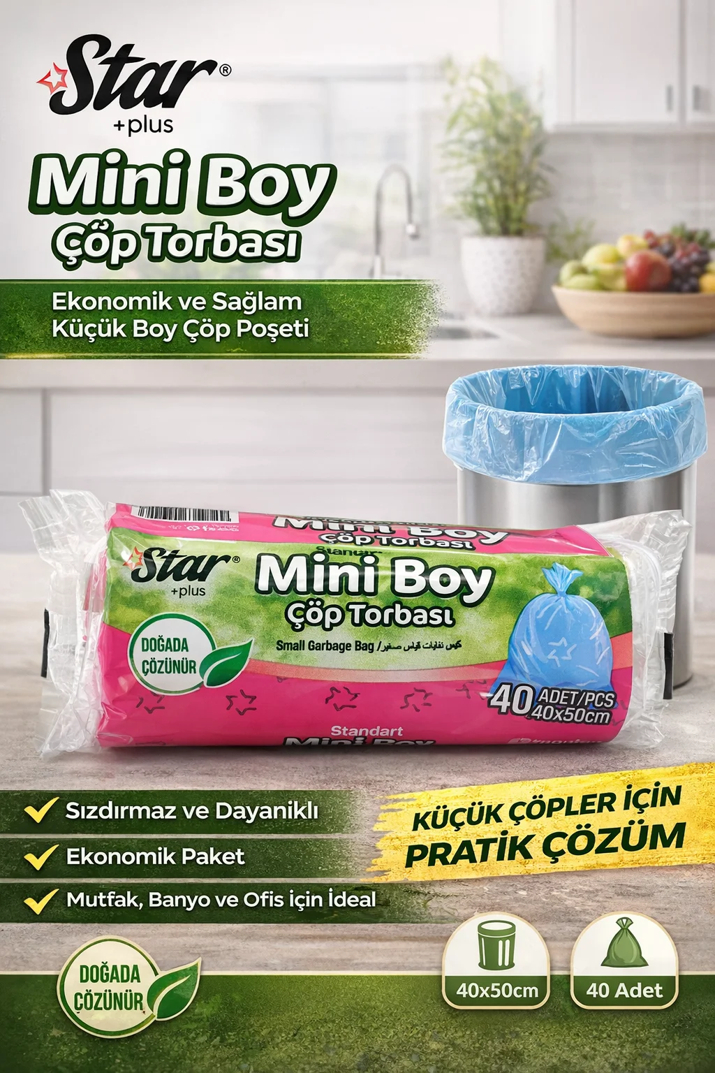Northcity Star Plus Mini Boy Çöp Torbası 40'lı Paket 40x50 cm Sız