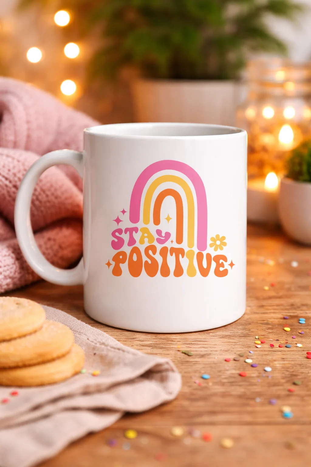 Northcity Stay Positive Tasarımlı Porselen Kupa | Gökkuşağı Desen