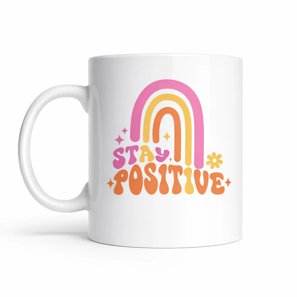 Northcity Stay Positive Tasarımlı Porselen Kupa | Gökkuşağı Desen
