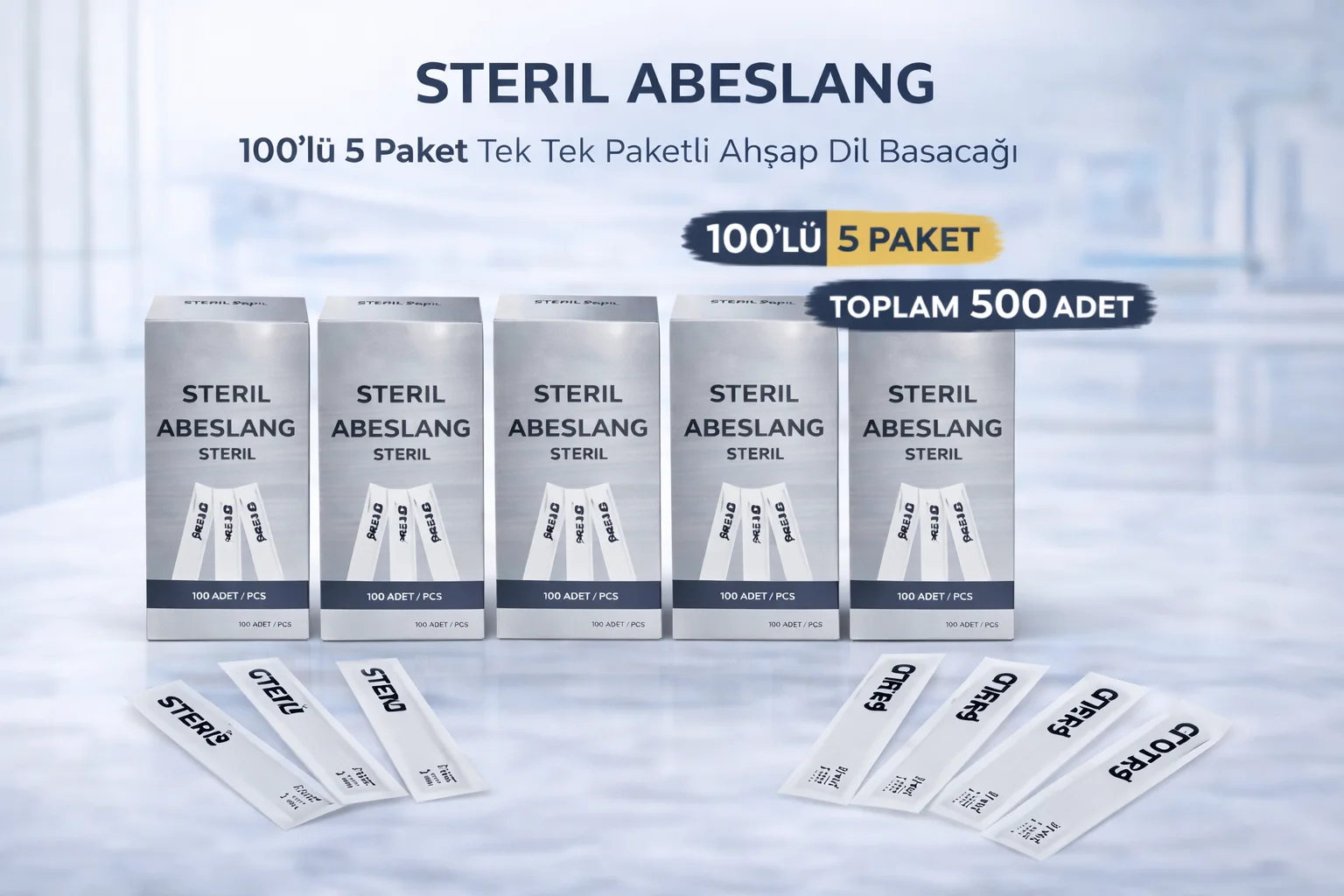 Steril Abeslang 500 Adet Ahşap Dil Basacağı Medikal Spatula - Hijyenik Tek Kullanımlık
