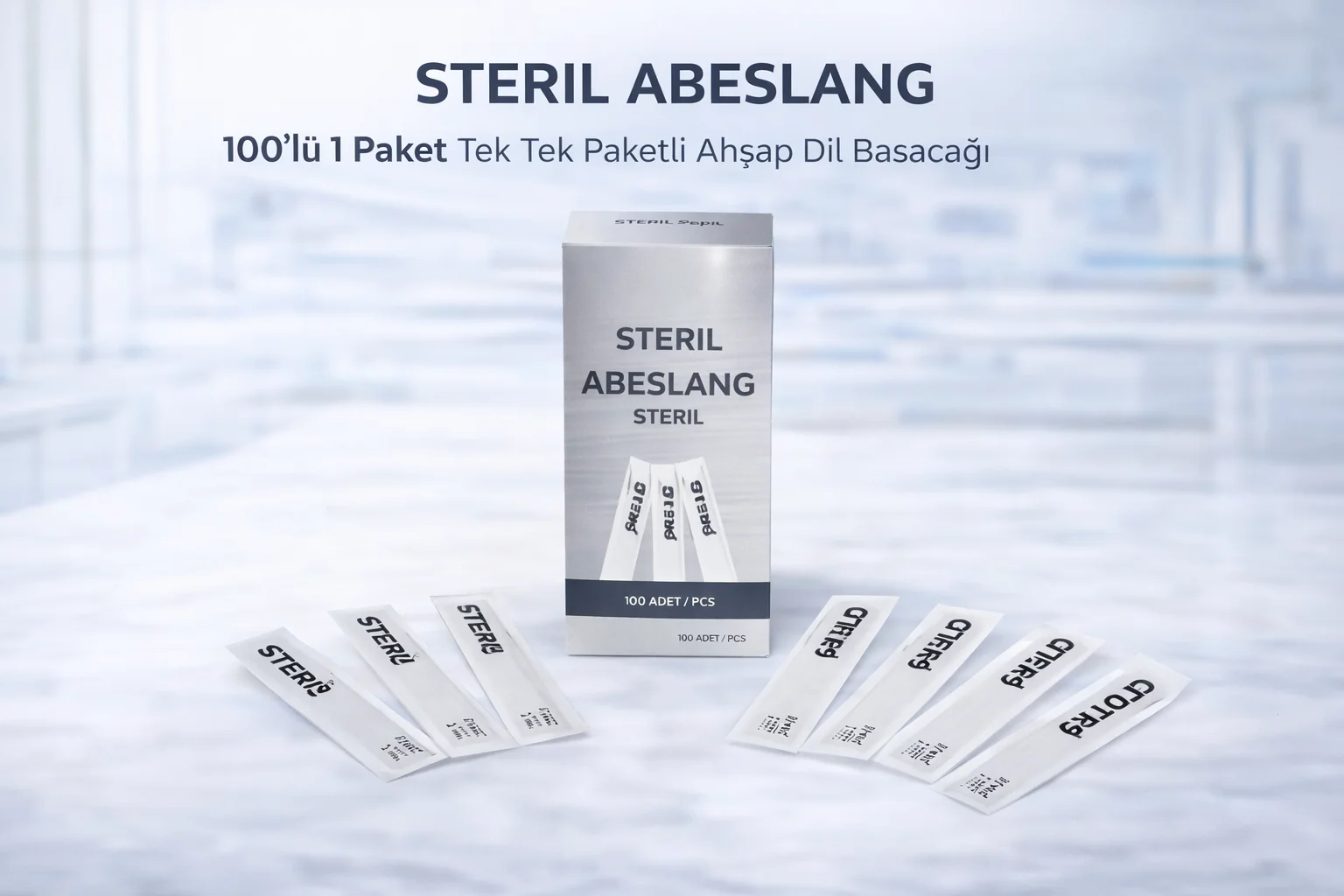 Steril Abeslang 100'lü Ahşap Dil Basacağı - Medikal Spatula - Tek Tek Paketli
