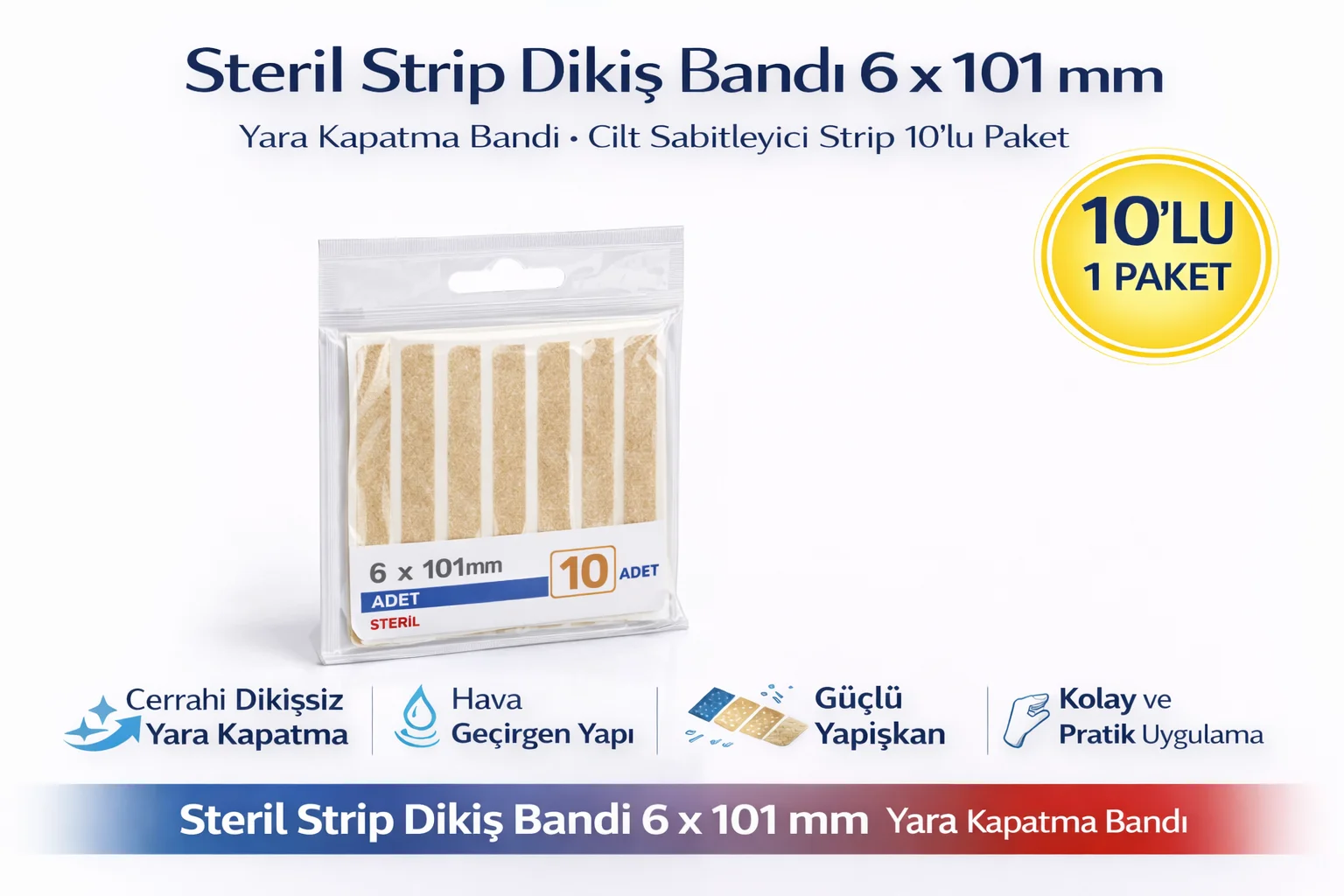 Northcity Steril Dikiş Bandı 6x101 mm - Cilt Dostu Yara Sabitleyi