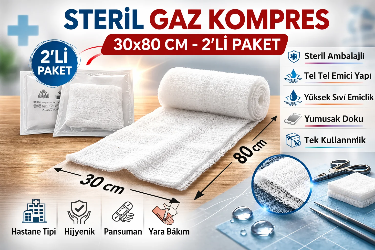 Northcity Steril Gaz Kompres 30x80 cm 2'li Paket - Tel Tel Yara B