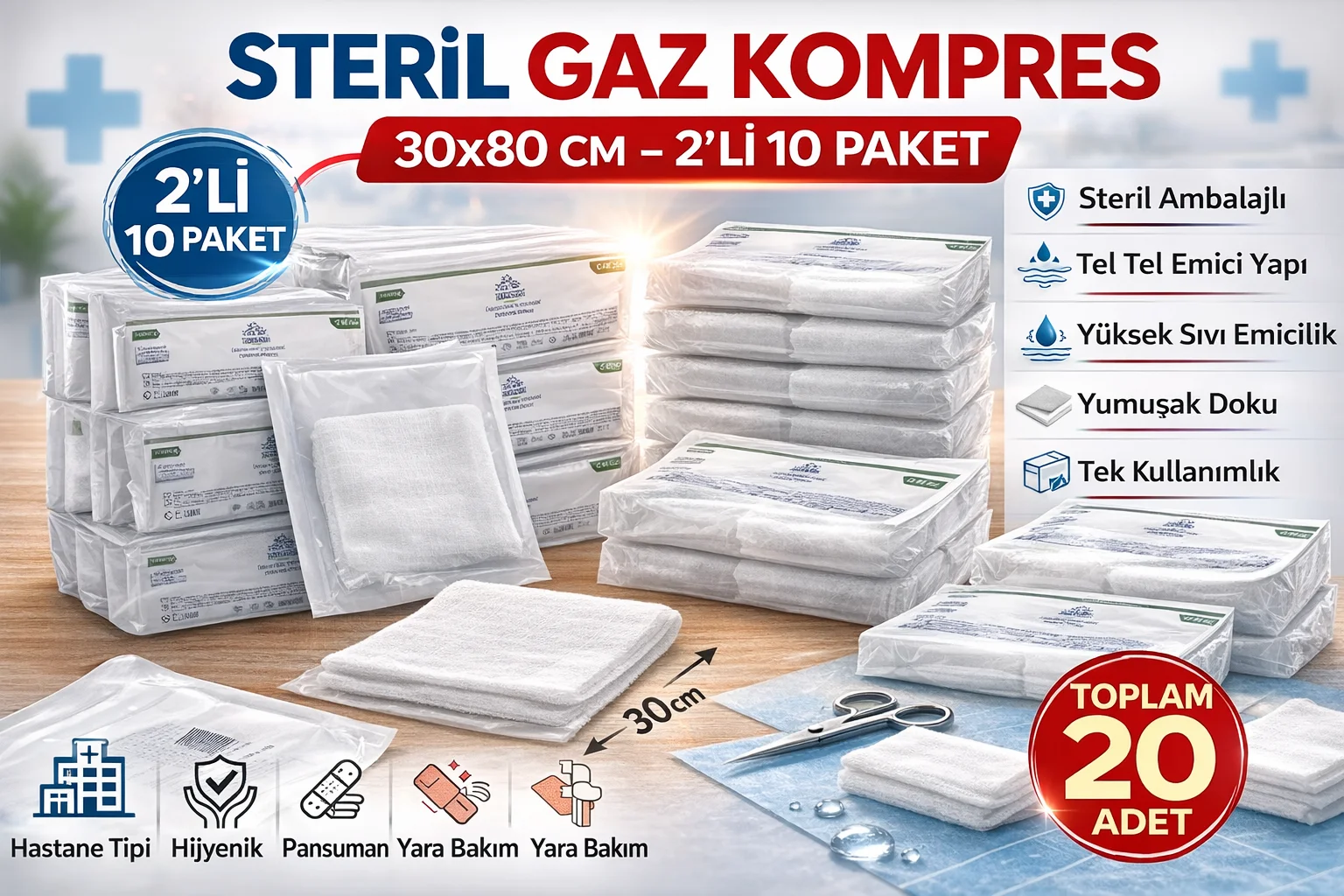 Northcity Steril Gaz Kompres 30x80 cm Tel Tel Yara Bakım Kompresi