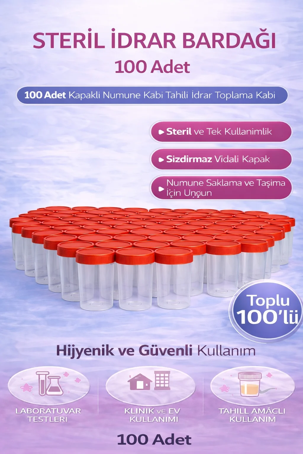 Northcity Steril İdrar Kabı Kapasiteli Numune Toplama Kabı 100 Ad