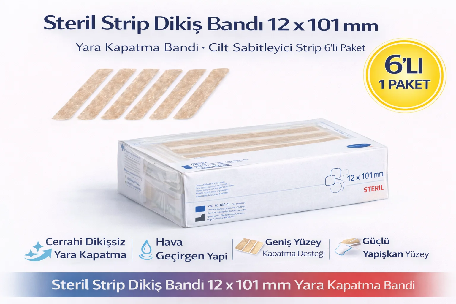 Northcity Steril Strip Dikiş Bandı 12x101 mm Yara Kapatma ve Cilt