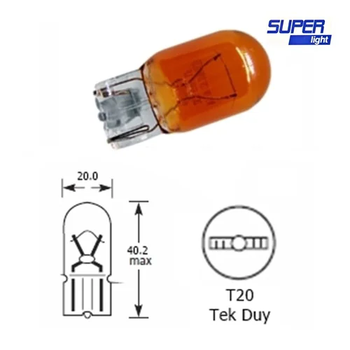 T20 Dipsiz Turuncu Park Ampülü 12V 5W WY21 - Super Light Ampulü ve Dayanıklı Çift Duy