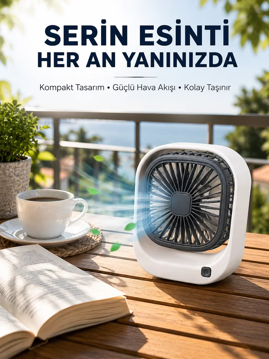 Taşınabilir Şarjlı Masa Fanı - Sessiz ve Güçlü Hava Akışı ile Sıcak Günlerde Rahatlık