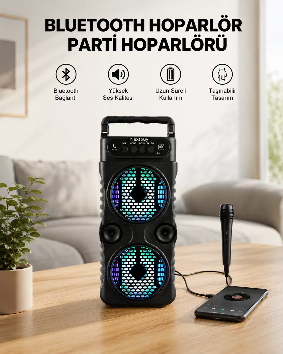 Northcity Taşınabilir Bluetooth Hoparlör - LED Işıklı Karaoke FM 