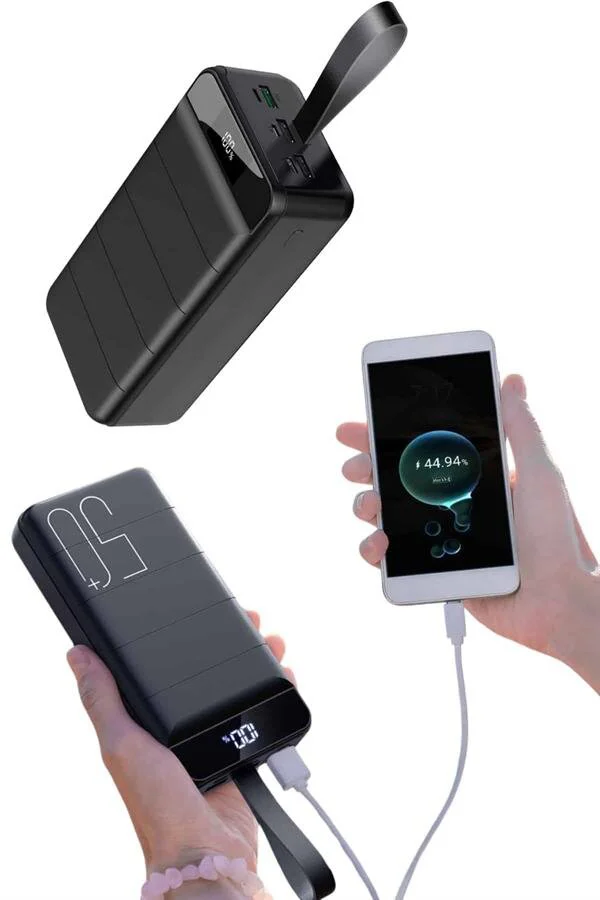 Taşınabilir 50.000 mAh Powerbank - 4 Girişli Hızlı Şarj & LED Gösterge