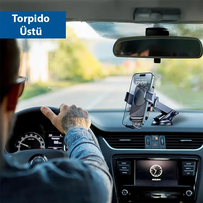 Torpido Üstü Telefon Tutucu 360° 4-7" A145 | En Sağlam Araç İçi Telefon Askısı