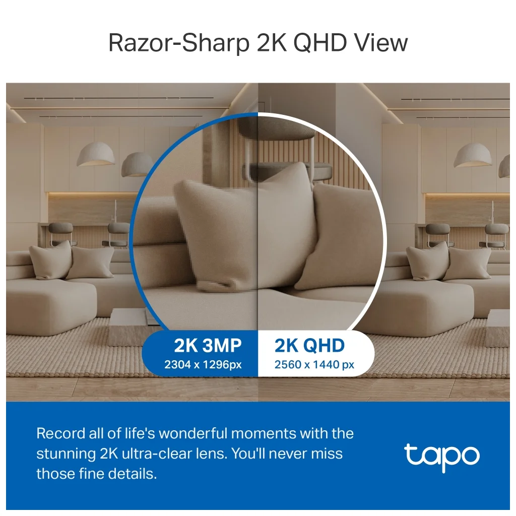 TP-LINK Tapo TC72 (C220) 2K QHD 4,0Mpix İç Mekan WiFi 9Mt. Gece Görüşü 360 Dönüş İki Yönlü Ses Güvenlik Yapay Zeka Destekli Kamera