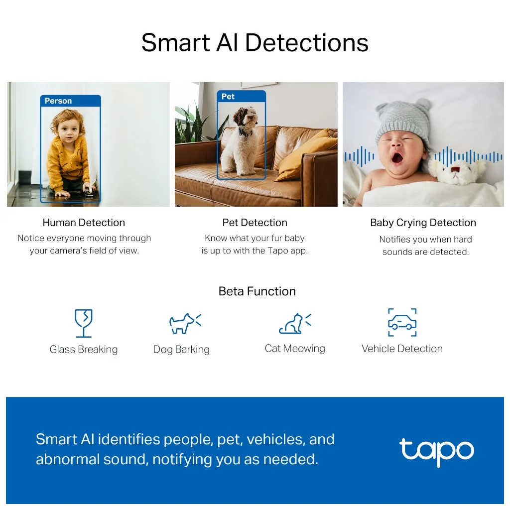 TP-LINK Tapo TC72 (C220) 2K QHD 4,0Mpix İç Mekan WiFi 9Mt. Gece Görüşü 360 Dönüş İki Yönlü Ses Güvenlik Yapay Zeka Destekli Kamera