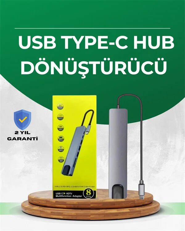 Northcity Type‑C Dönüştürücü – 2×USB3.0, SD/MS, 4K HDMI & RJ45 - 