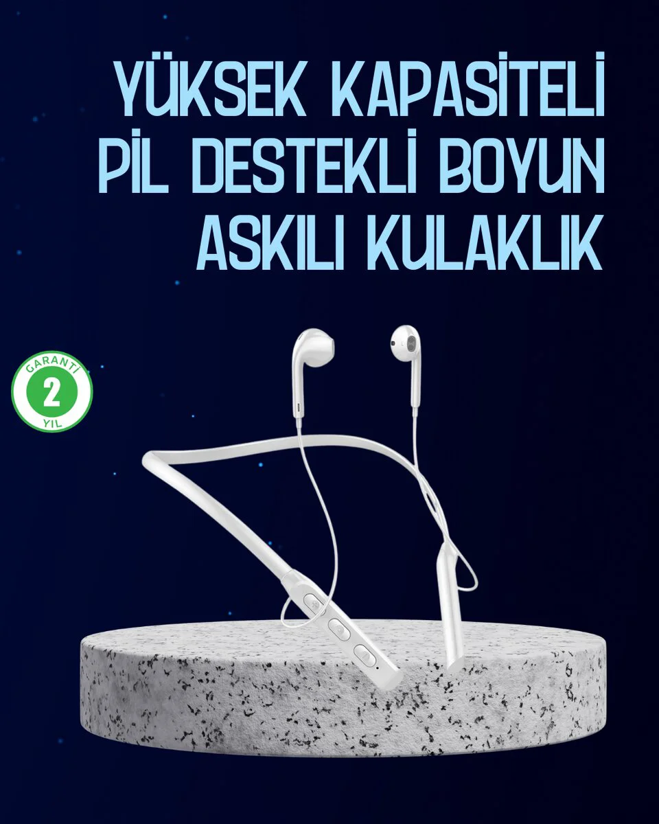 USB Şarjlı Uzun Ömürlü Boyun Askılı Bluetooth Kulaklık - 100 Saat Pil Ömrü