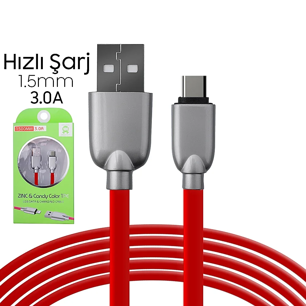 USB Type-C Zinc Alloy Dayanıklı 3.0A 1.5mm Kablo - Hızlı Şarj ve Uzun Ömür